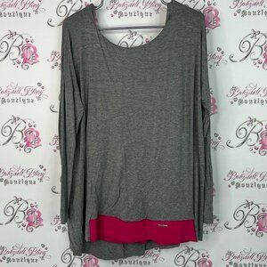 Joseph Ribkoff long sleeve dual tone Gray Top with Pink Hem metal logo
